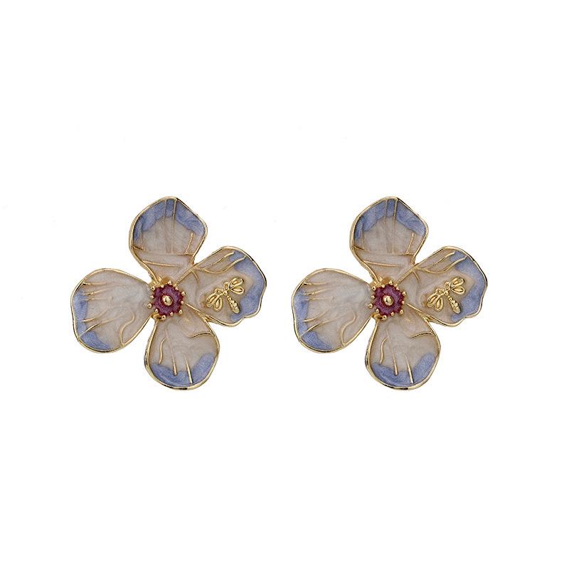 S925 Silver Needle Retro Blue Flower Earrings for Women