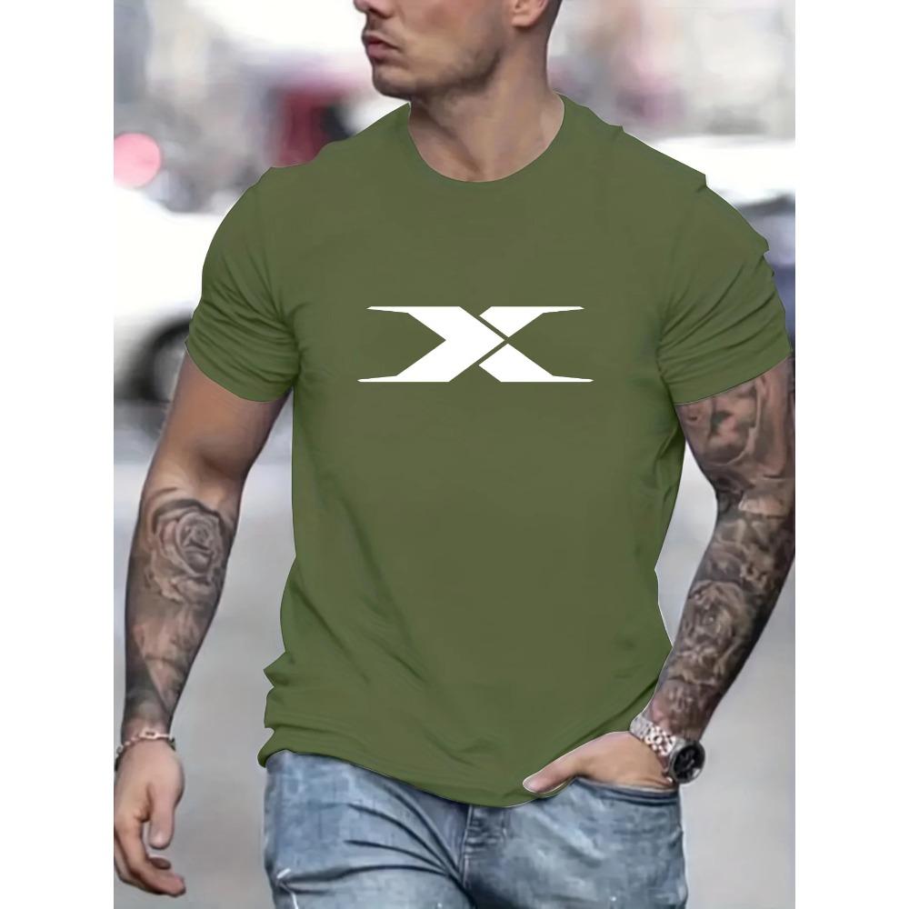 Summer men's 100% cotton casual loose fit large X letter print round neck short sleeved T-shirt top High Street Unisex style