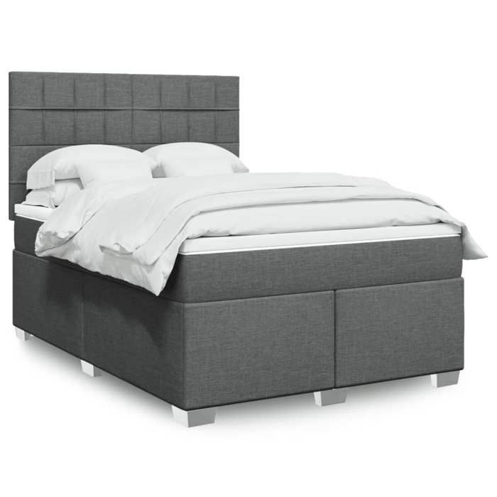 VidaXL Slat Bed Base with Mattress Dark Grey 140x200cm Fabric 3292812