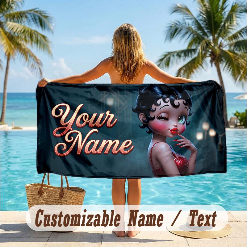 Custom Text Beach Towel, Soft Absorbent Swimming Multi-use TowelBetty Boop