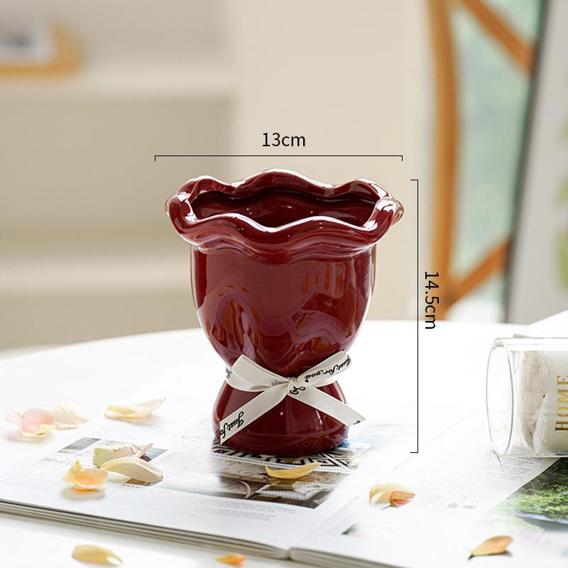 

French Cream Style Luxury Ceramic Vase for Flower Arrangement Retro Wabi Sabi Living Room Decor
