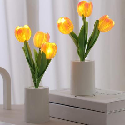 Large Tulip Night Light Realistic Floral LED Bedside Lamp Battery-Powered Ambiance Light for Bedroom Desk Decor Warm Glow Home Decoration
