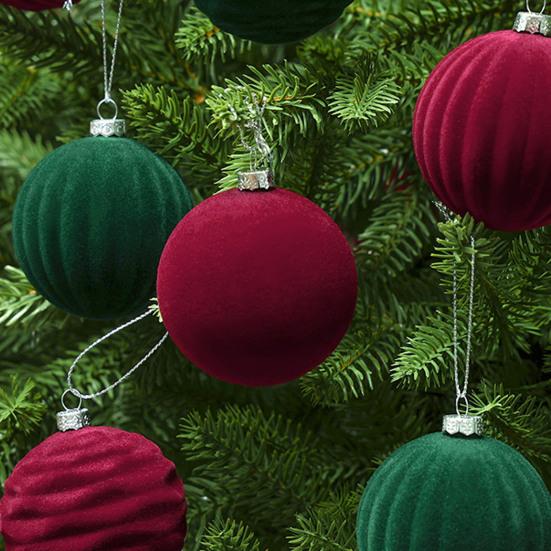 12 Pcs Velvet Christmas Balls Flocking Balls Christmas Tree Ornament Shatterproof Plastic Hanging Baubles Decoration for Xmas Tree Party Home