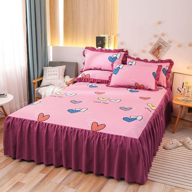 3-częściowy zestaw spódniczek na łóżko, pogrubiona, szlifowana, narzuta na łóżko, prześcieradło z dopasowaną gumką, miękka, antypoślizgowa, spódniczka na łóżko w rozmiarze King Queen