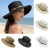 Panama Hat Women Men Faux Leather Buckle Straw Sun Hat French Style Flat-Top Style Wide Brim UV Protection Beach Hat