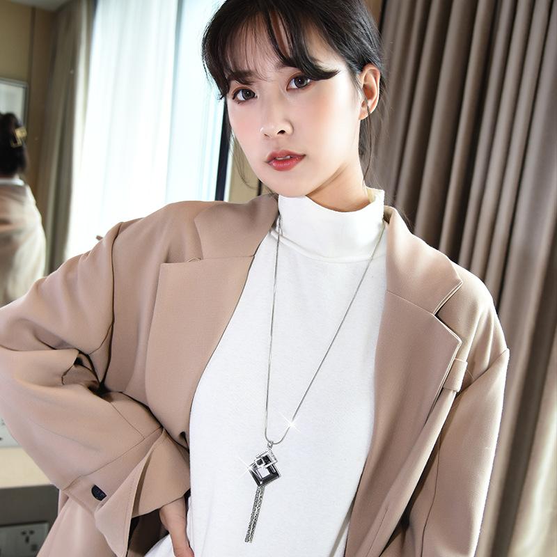 Crystal Necklace Women'S Fashion Versatile Geometric Ringed Tassel Sweater Chain Clothes Accessories