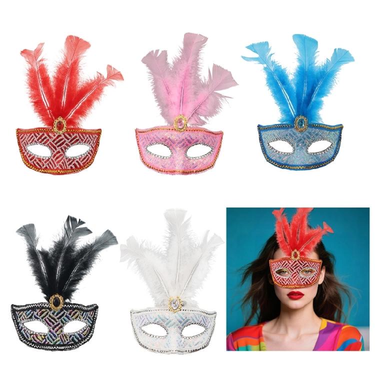Maskeraddräkt Mask för Kvinnor Fjäder Strass Venetiansk Mask Fest Kväll Bal Maskerad Halloween Cosplay Kostymer
