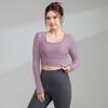 Plus Size Women's Breathable Mesh Long Sleeve Yoga Top with Chest Pad - Slimming Autumn Fitness Wear