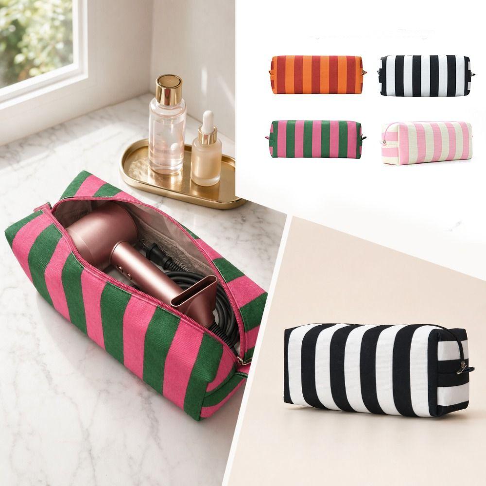 Stripe Hair Dryer Storage Bag Dustproof Large Capacity Curler Storage Bag With Handle with Zipper Cosmetic Bag