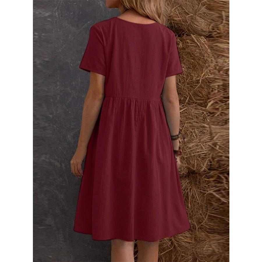 Abito Midi Estivo Casual da Spiaggia da Donna Cotone Lino Manica Corta Abiti Fluenti con Tasche