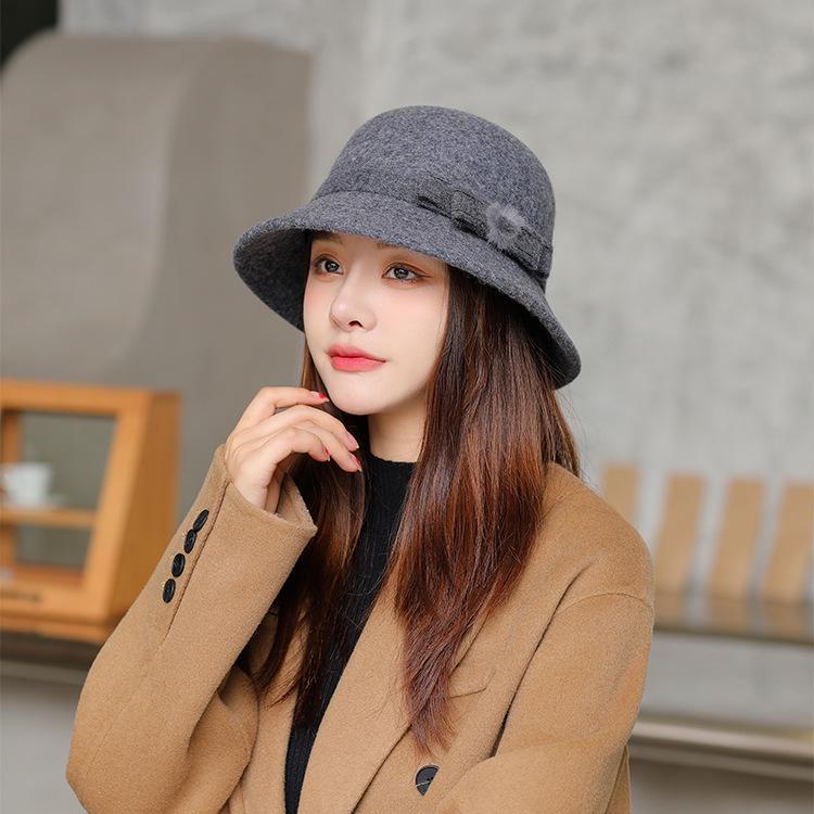 Korean Wool Fisherman Hat with Japanese Style and Pom Pom, Warm Autumn/Winter Bucket Hat for Women.