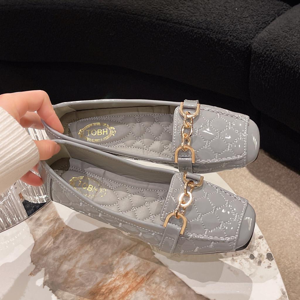 Square Toe Soft Leather Soft Sole Small Leather Shoes for Women French Style Toe Shoes Flat Shoes