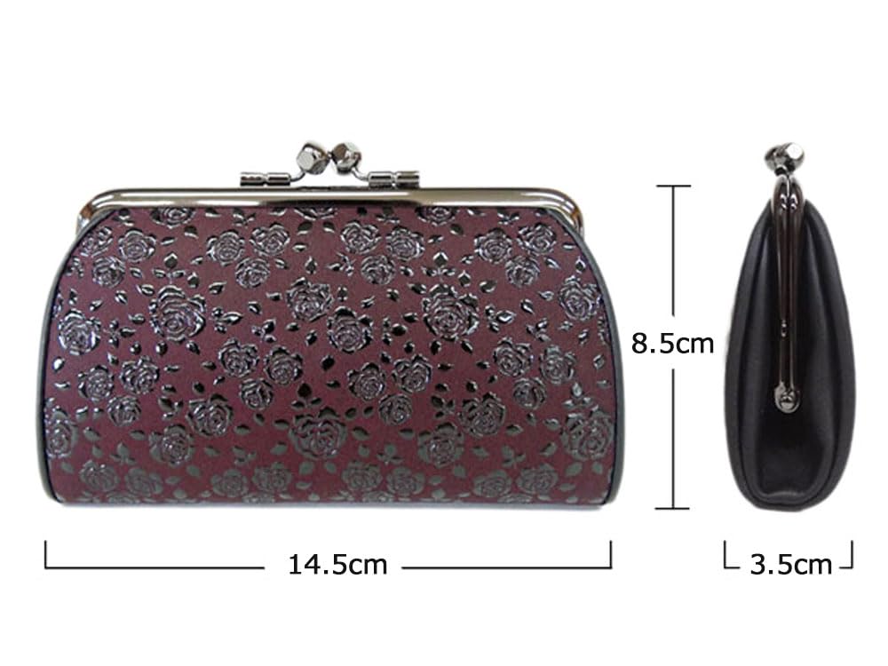 Inden Wallet 340 Clasp Coin Purse 1501 Purple Deerskin X Black Lacquer Rose Petite Height X Width X Thickness Inner Clasp Coin Purse [Inden-ya]