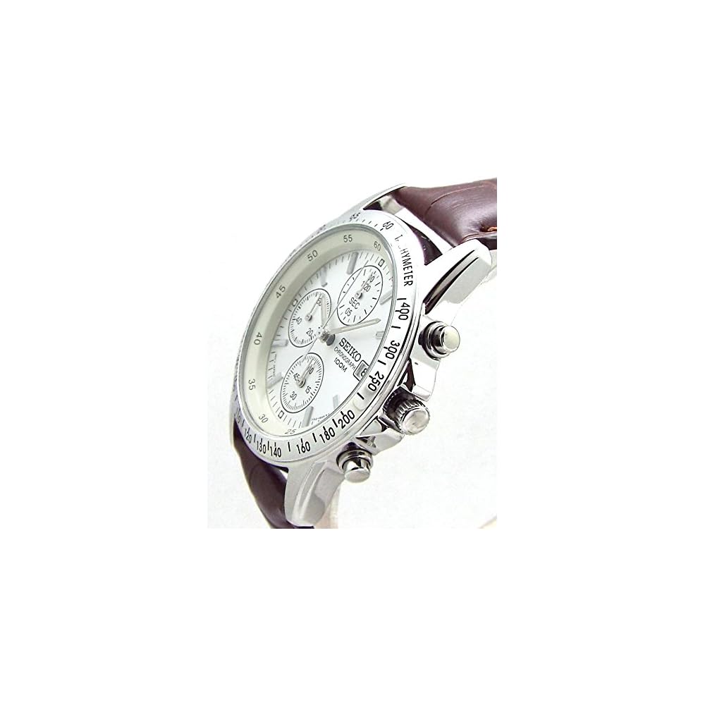 Seiko Chronograph SND363P1-DB White Dial Deep Brown Leather Strap Watch