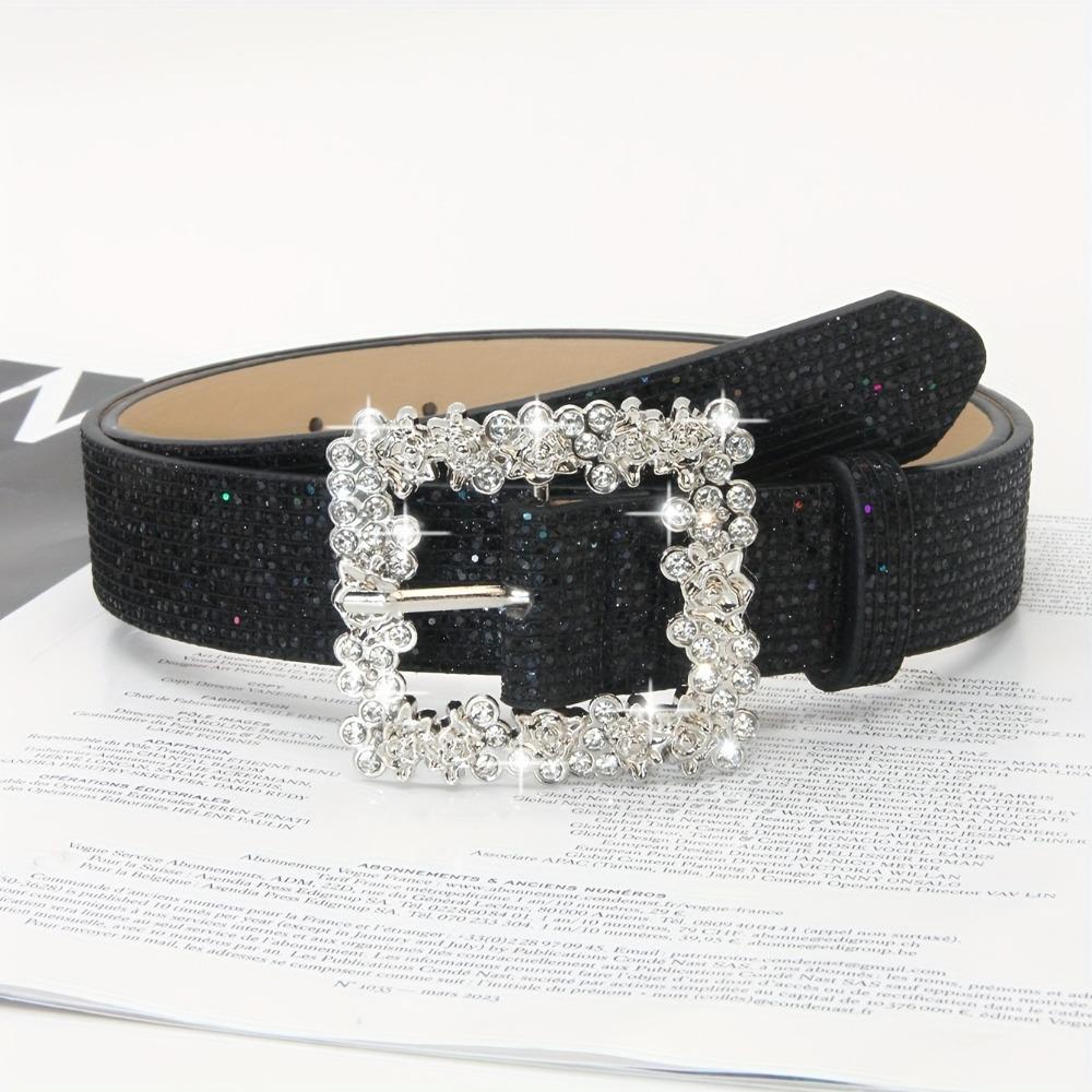 Vintage Bling Bling Sparkling Rhinestone Belt Glitter Luxury Brand Design PU Leather Belt Versatile Trendy Waistband Women