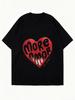 Oversize Women's Short-Sleeve T-Shirt with Red Heart and "MORE AMOR" Text Print