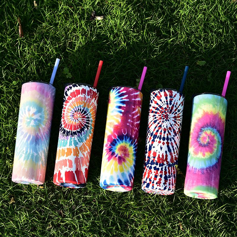 

650Ml Straw Cup with Lid Coffee Cup Creative Multicolour Stainless Steel Water Bottles Outdoor Portable Sport Thermal Flask