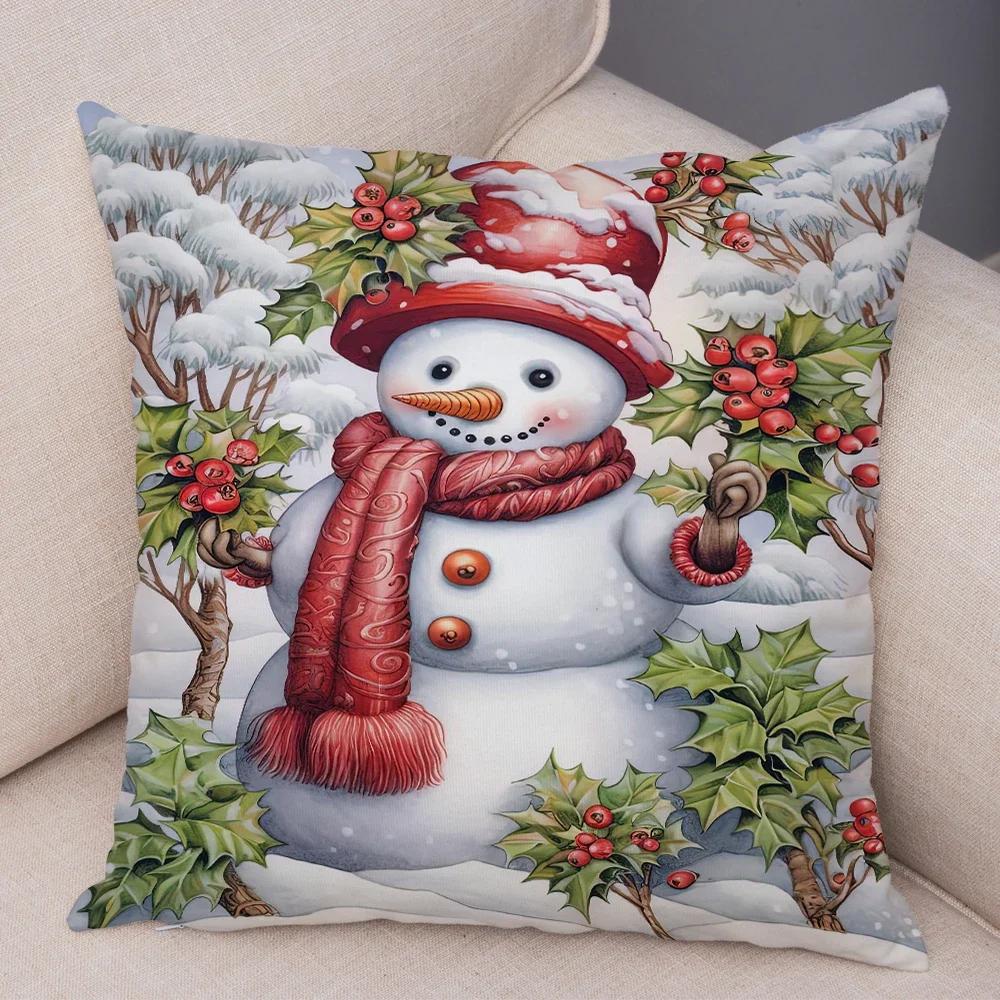 Frohe Weihnachten Kissenbezug Doppelseitiger Druck Deko Niedlicher Cartoon Schneemann Kissenbezug Plüsch Weihnachtsmann Kissenbezug für Sofa Zuhause Auto