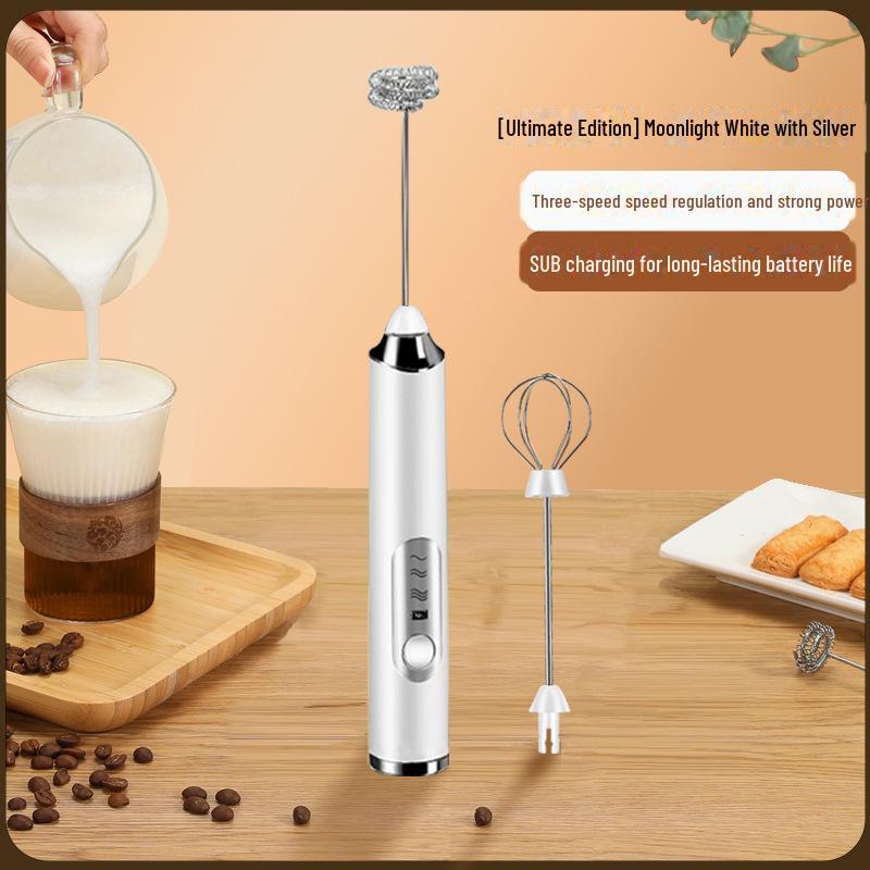 

Бытовой электрический вспениватель молока и кофе - ручной миксер с питанием от аккумулятора и венчик для взбивания яиц J-3 (double head) белый