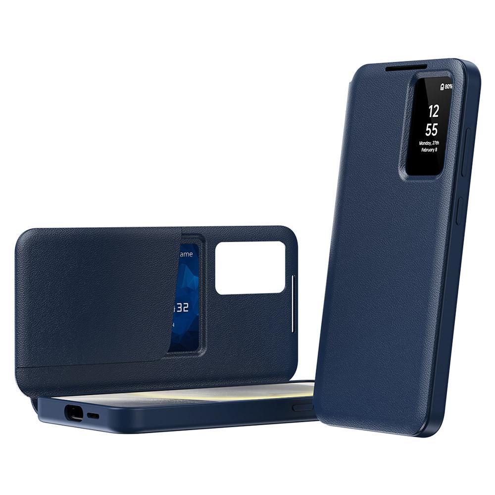 

For Samsung Galaxy S23 Leather Phone Case with View Window Card Slot Sapphire