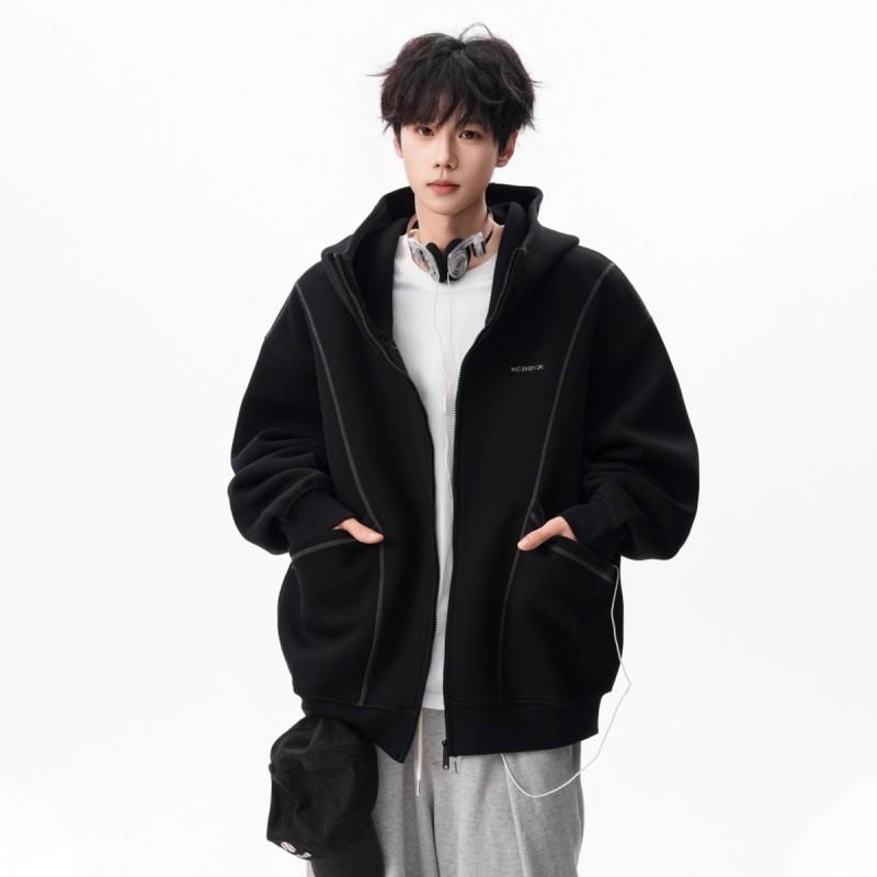 Mens Oversized Hooded Cardigan Sweatshirt - American Style Loose Fit Streetwear Plus Size