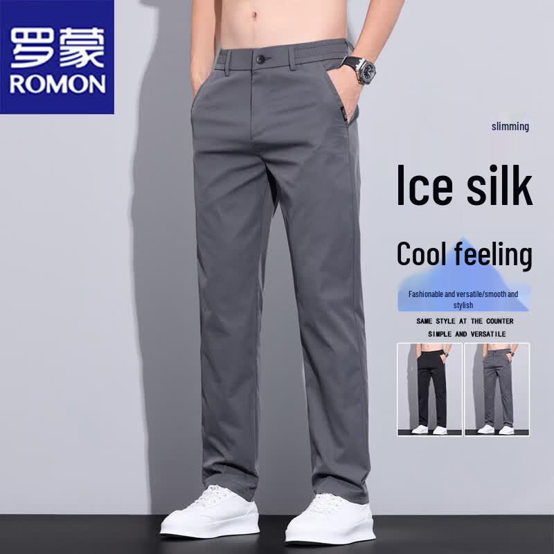 ROMON Men s Ice Silk Straight-Leg Casual Pants 38