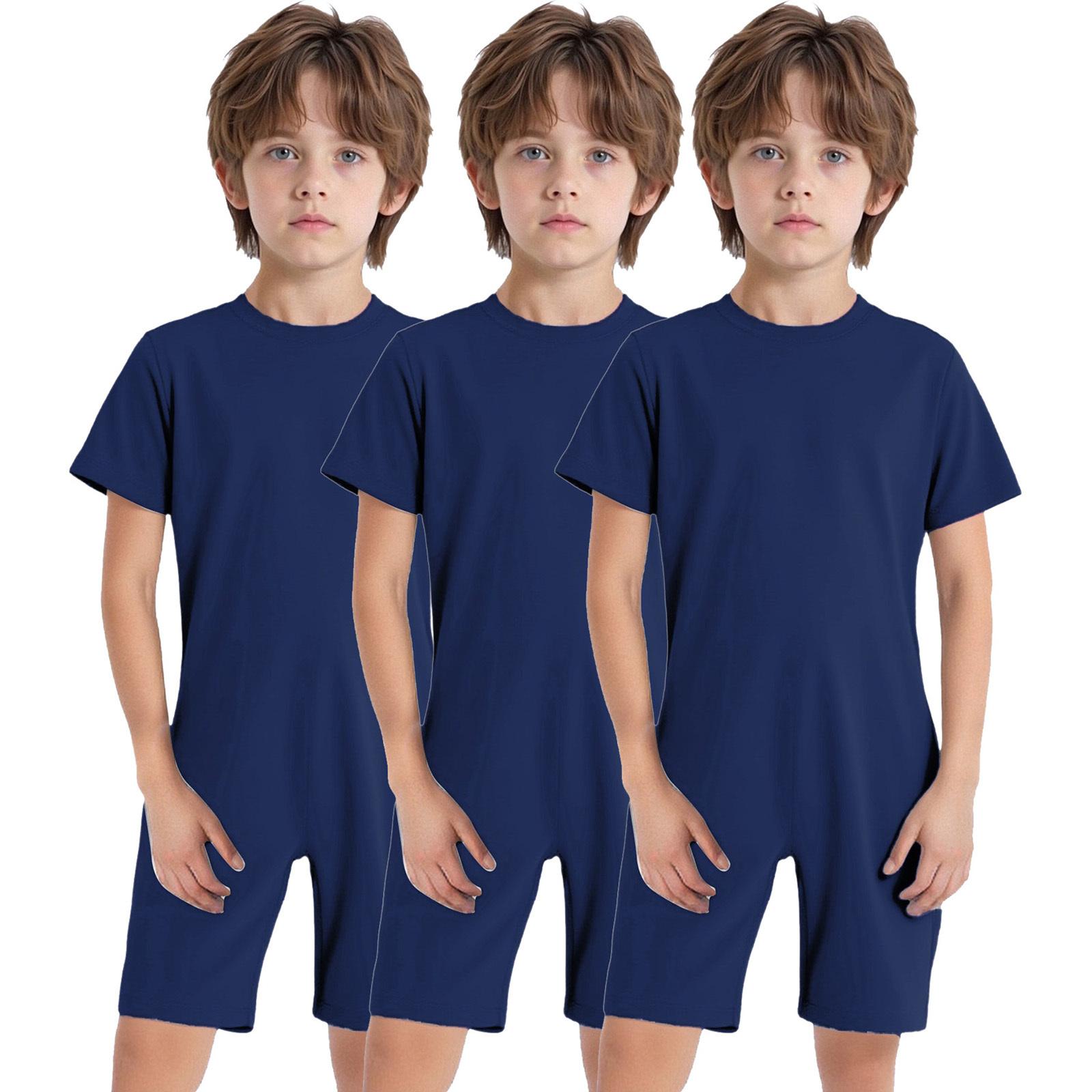 3 Stück Kinder Mädchen Jungen Spezielle Bedürfnisse Adaptive Kleidung Rundhalsausschnitt Kurzarm Hinten Unsichtbarer Reißverschluss Einfarbig Jumpsuit 3-4 Years dunkelblaue