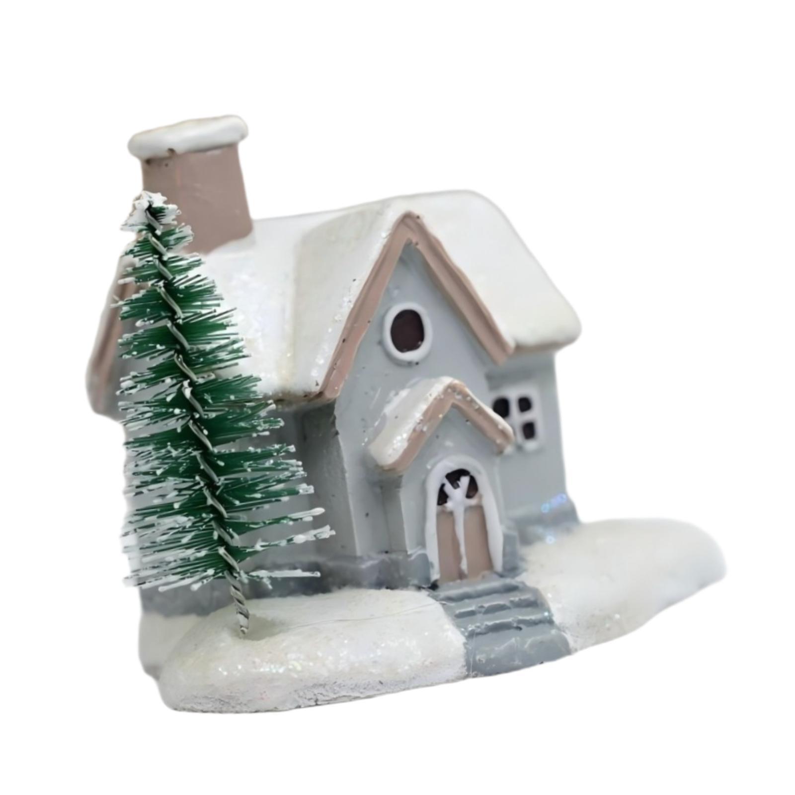 Christmas Snow House, Snowy Cottage Figurine, Resin Miniature House, Village Scene for Indoor