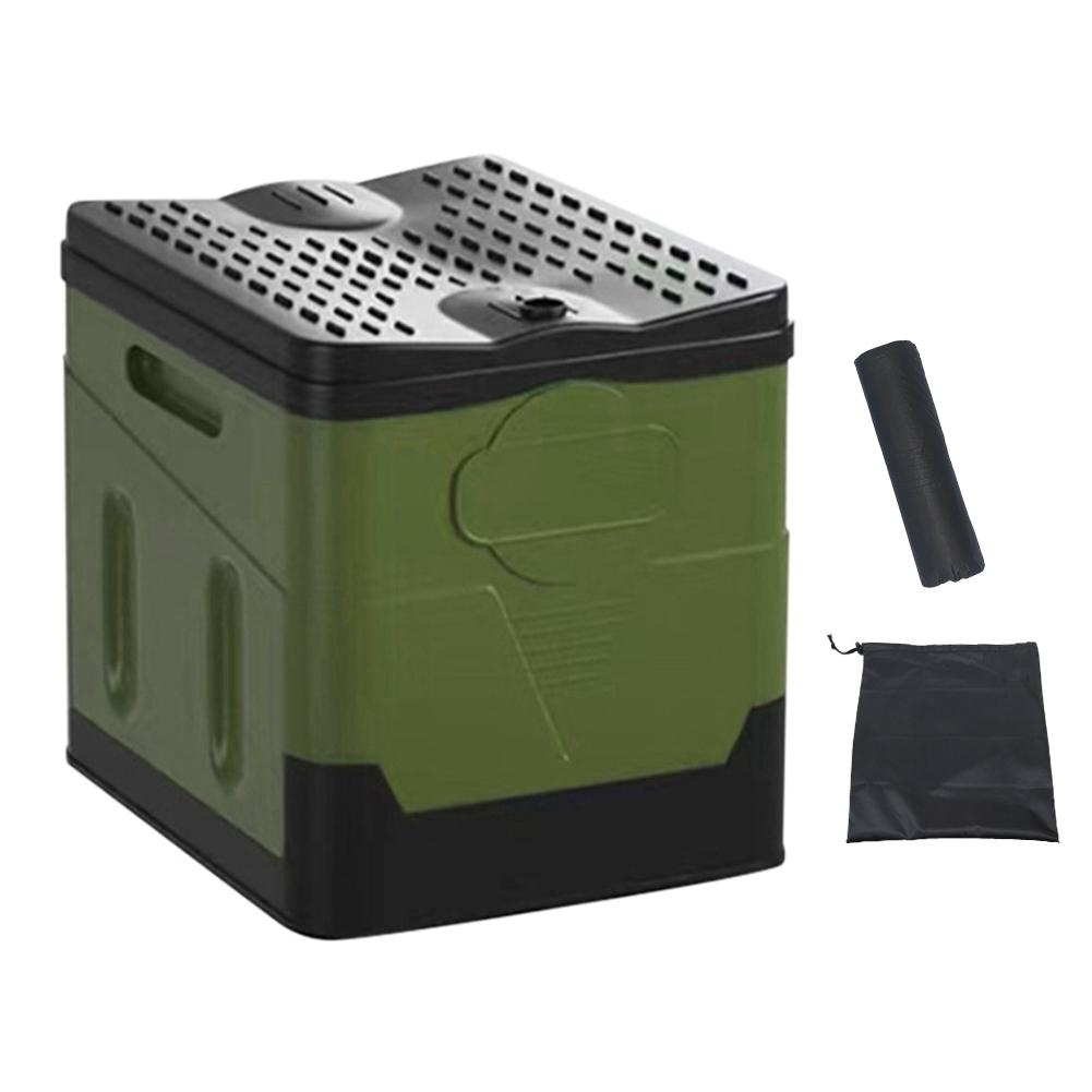 Movable Toilet Portable Outdoor Folding Toilet Strong Bearing Capacity Reusable Trash Can for Camping Self-driving Travel