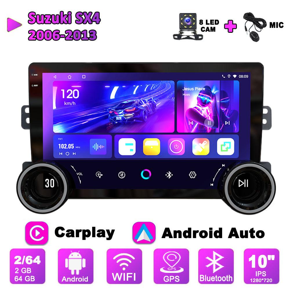 

Автомобильное радио Carplay с 2Din Android для Suzuki SX4 2006-2013, GPS-навигация, 10 дюймов, мультимедийный видеоплеер с двойной большой ручкой, 2 + 64 ГБ