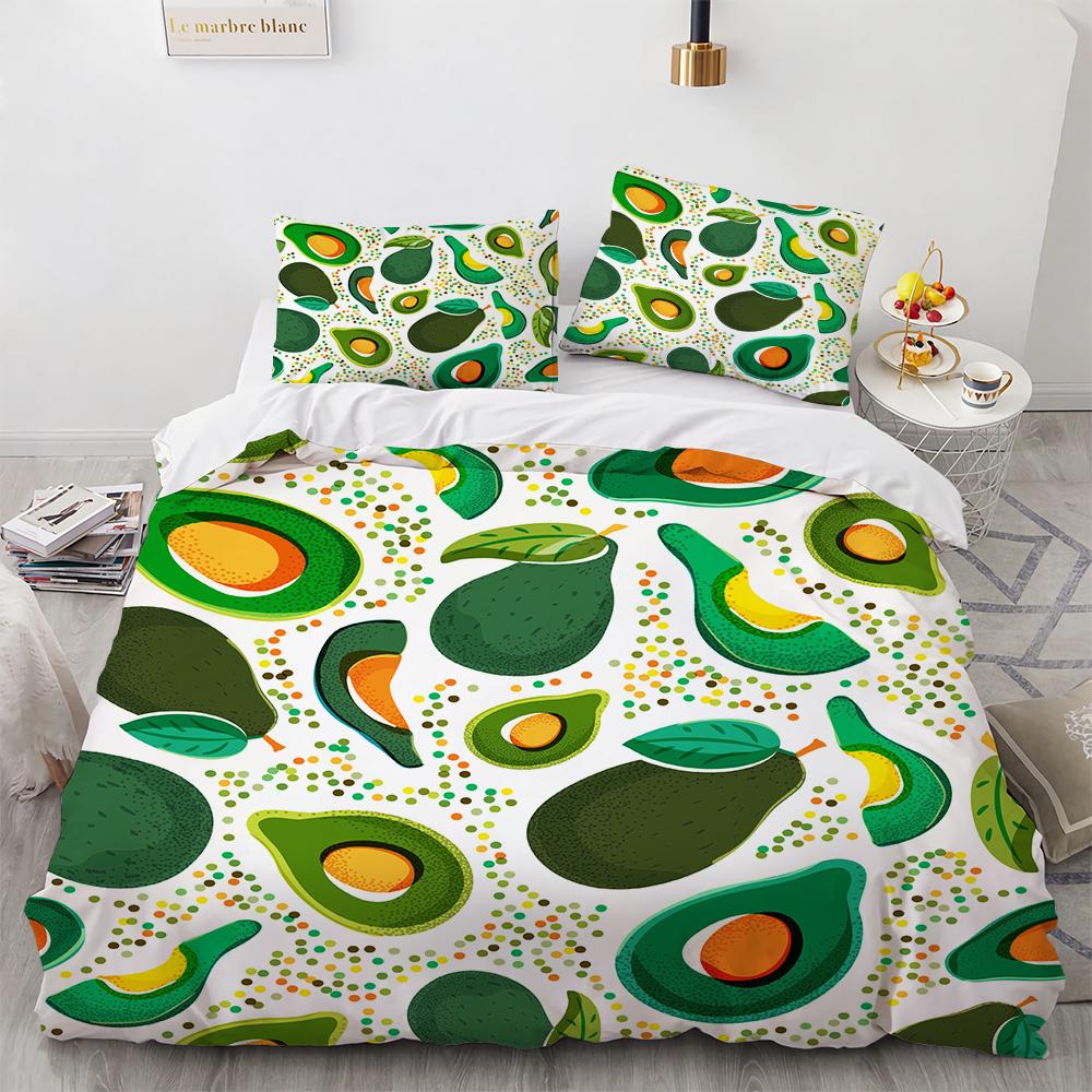 Cartoon Avocado King Queen Duvet Cover Fruit Funny Expression Bedding Set for Kids Teens Adult Green Quilt Cover with Pillowcase