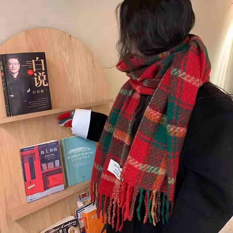 Korean Style Plaid Imitation Cashmere Scarf & Shawl