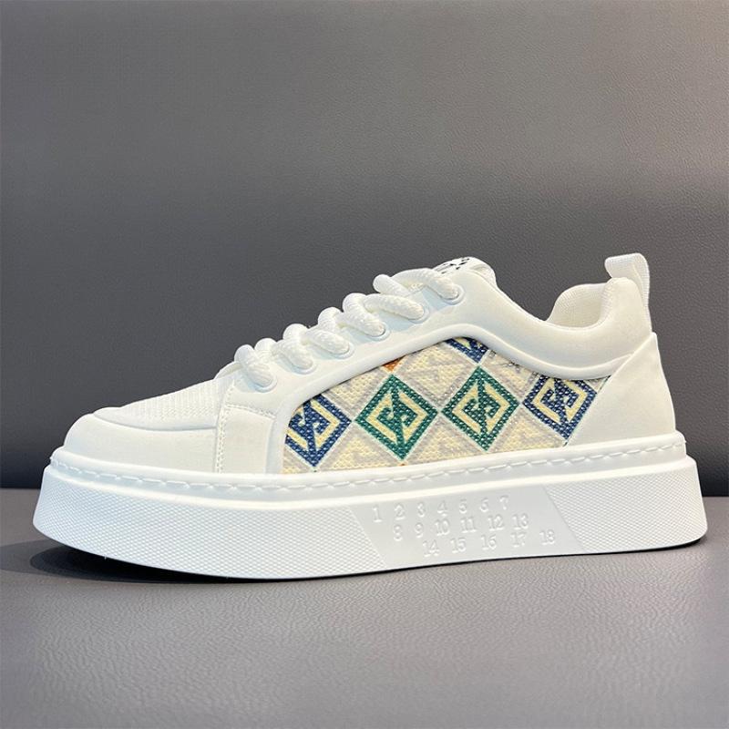 Men's shoes summer breathable mesh shoes light luxury high-end white shoes trend thick sole heightening casual board shoes
