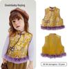 Girls' New Chinese Style Padded Embroidered Vest