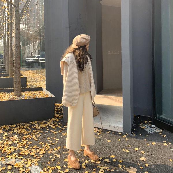 Women's Loose Woolen Wide-Leg Pants - Nine-Point Length, Autumn/Winter, Casual Drape, Small Size, All-Match, Grandma Style