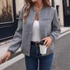 Women's Stand Collar Single Breasted Soft Fabric Long Sleeve Bomber Jacket Casual Coat Outerwear