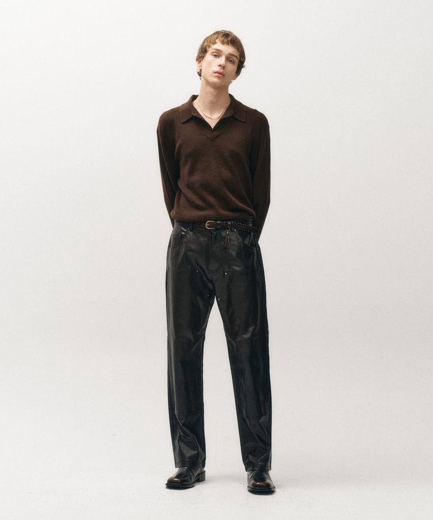 NOIRER Layered V-Neck Polo Knit (Deep Brown)