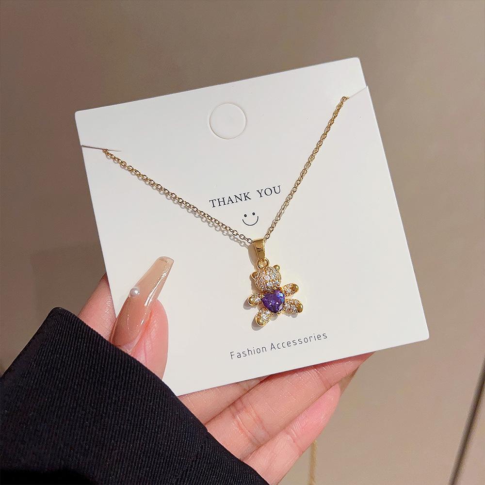 

Корейское микро-инкрустированное колье на ключицу в виде плюшевого мишки, модная не выцветающая бижутерия из титановой стали для женщин