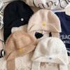 Winter Warm Knit Hat for Women Girl Button EarFlap Beanie Hat Outdoor Activity Scarf Cap Windproof Headwear Pullover Hat