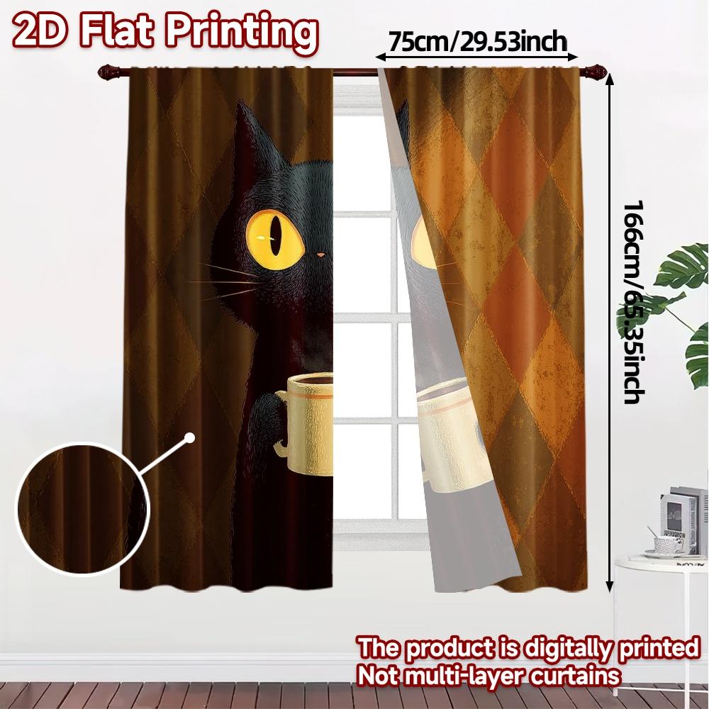 2pcs   2D FLAT PRINTING Curtains (Without Rod) Midnight Brew Modern Curtain Fabric Versatile Durable Polyester Curtains Versatile