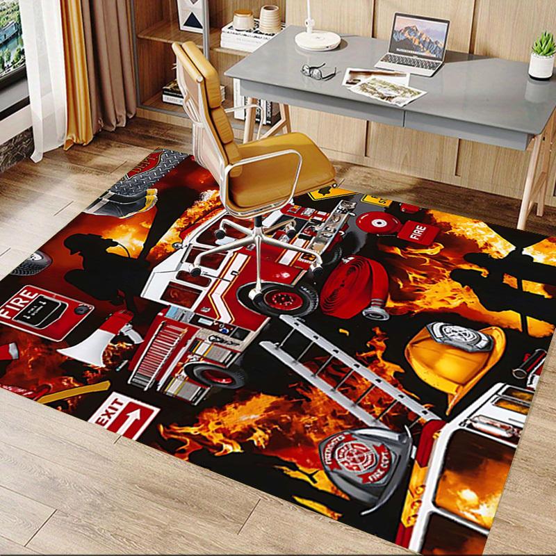 1PC Firefighter Firetruck Non-Slip Floor Carpet Compatible for Office&Living Room&Bedroom&Dining room - Flat- Soft & Pattern, Vibrant Colors-W248