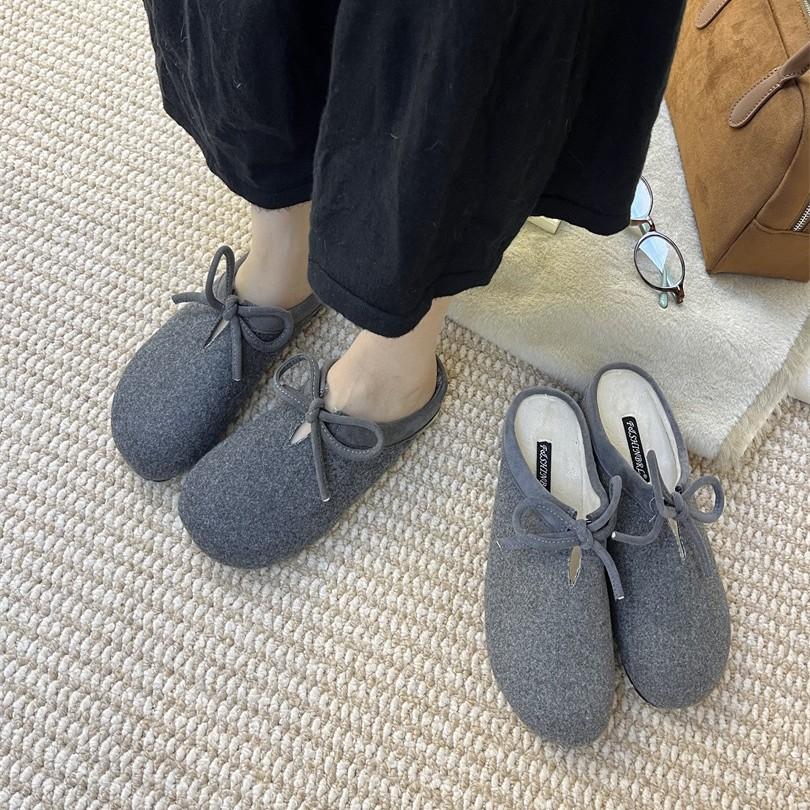 French Fairy Style Lamb Wool Lace-up Flat-bottomed Wool Shoes, Women Wear New Lazy One-pedal Thermal Cotton Shoes In Winter