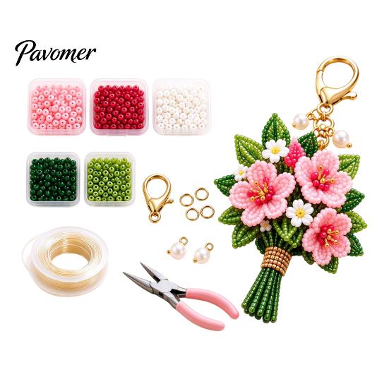DIY Bouquet Keychain Set Handmade Flower Craft Set, Beaded Making Handicraft Material Pack Kit, Complete Kit for Bag Charm Decorative Pendant