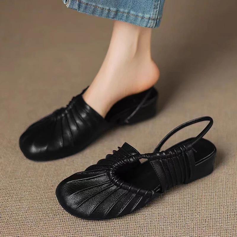 Fashion Women Flats Sandals Casual Leather Shoes Summer New Woman Slippers 2025 Brand Dress Shoes Sport Sneaker Walking Mujer Slides
