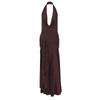 Sexy Halter Brown Long Dress Women Slim Backless Pleat Knot High Slit Draped Dresses Female 2025 Summer Lady Beach Party Dress