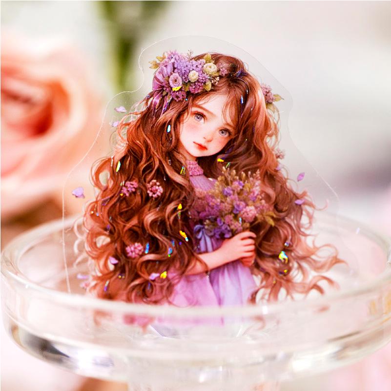 Yanji Spring Story PET Sticker Pack: Wreath Girl, Journal Decoration, Plant Bouquet Collage