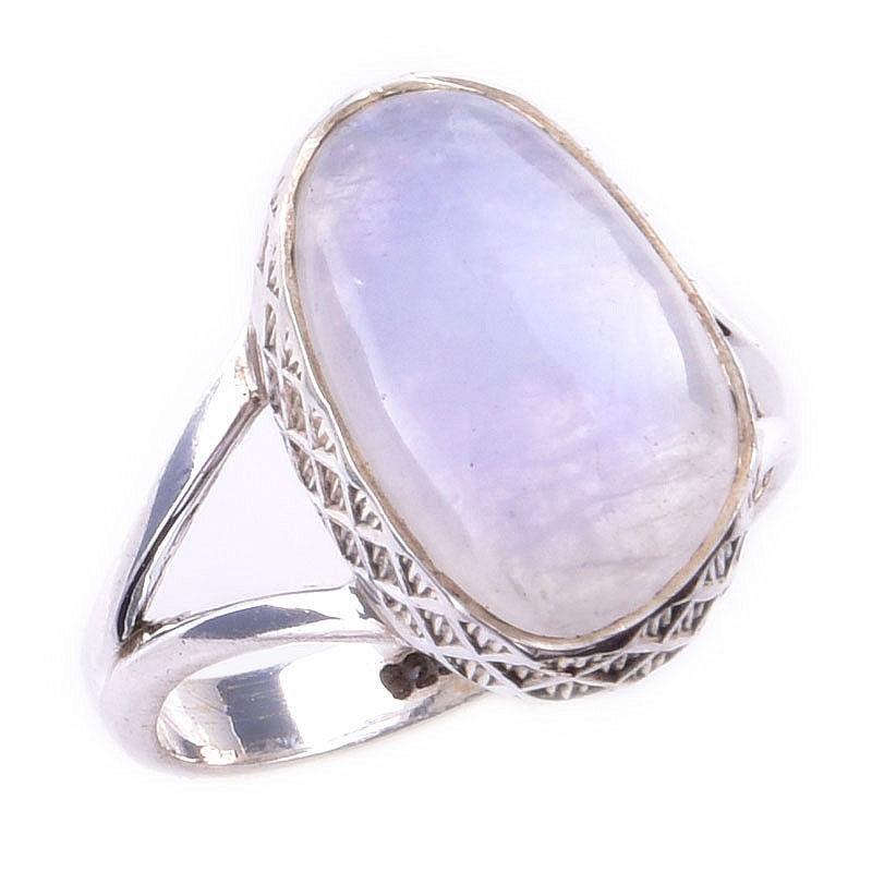Anillo Hecho a Mano de Plata de Ley 925 con Piedra Lunar Arcoíris Natural Talla S.7 z1g54