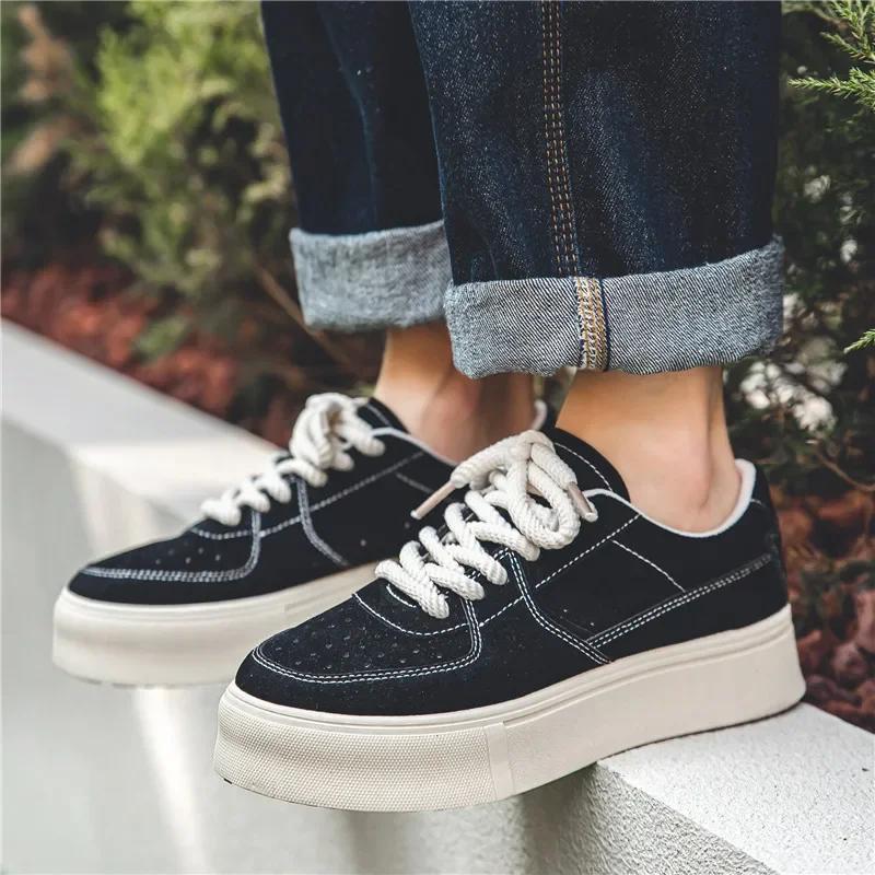Men's Fall Casual Skateboard Shoes Men Comfortable Black Thick Sole Sneakers Lightweight Versatile Walking Tennis Shoes for Men