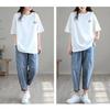 Nine Point Ripped Jeans Women Summer Loose Thin Elastic Waist Casual Harem Pants Denim Ankle Length Pant