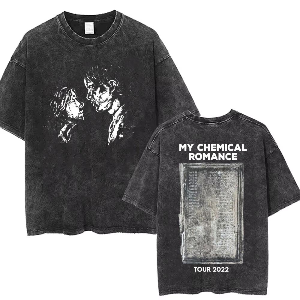 Rock Band My Chemical Romance Music Cover Washed Vintage Printed Tshirt Men Women Punk Emo Rock Oversized Short Sleeve T Shirts